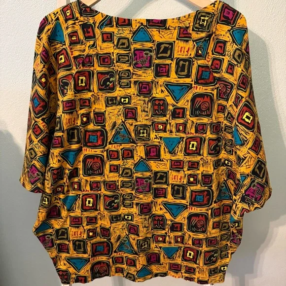 Vintage Anne Pinkerton Abstract Tribal Geometric Cotton Top Made in Japan Size M - Picture 7 of 11